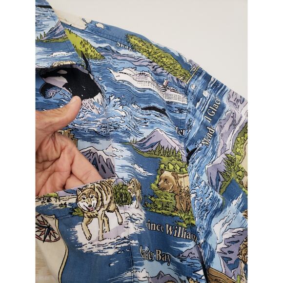 (A5) VTG Dem Crazy Hawaiian Shirt Mens Size 3XL Alaska Cruise Ship Bear Wolf - Picture 5 of 7